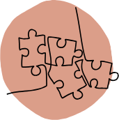 Pièces de puzzle imbriquées sur fond marron
